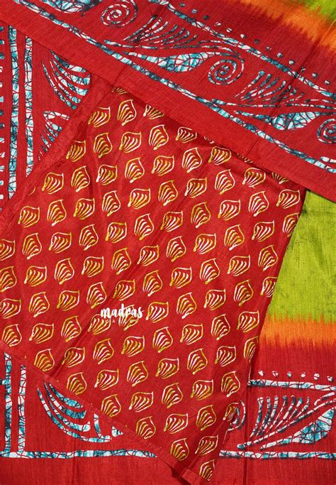 Neon Green - Uniform sarees Malgudi printed silk with batik prints ...