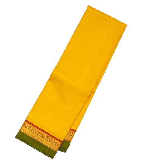 Yellow Handloom Kanchipuram Silk Saree With Contrast Border – RmKV Silks
