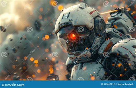 Military Science Fiction Scene of Futuristic Soldier in Battle Armor ...