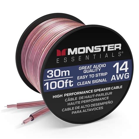 Monster Essentials 14 Gauge Speaker Wire - Copper Clad Aluminum, 100 FT ...