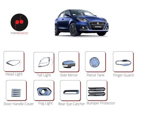 Alpine Premium Chrome Accessories Combo Kit For Swift Dzire 2020 ...