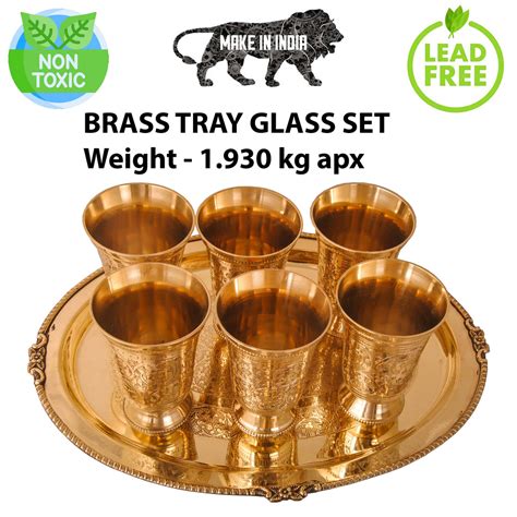 Shiv Shakti Arts Brass Tray Glass Set for Serving Water, Juices, Drink ...