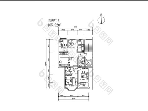 三室两厅105平米家装cad平面图纸-包图网
