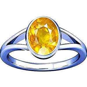 Buy Ramneek Jewels 10.25-10.50 Ratti Yellow Sapphire Silver Ring ...
