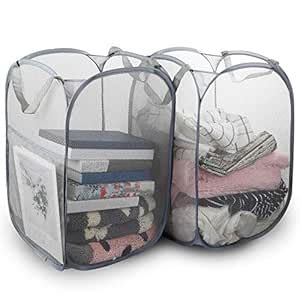 Ouliyoo Laundry Basket, Set of 2, Foldable Trash Can, Laundry Basket ...