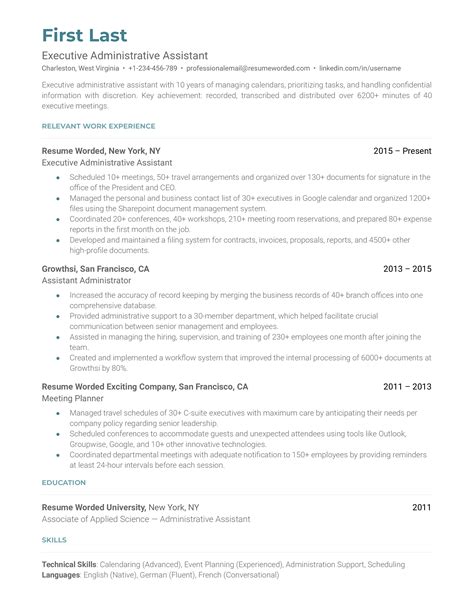 Executive Administrative Assistant Salary Chart