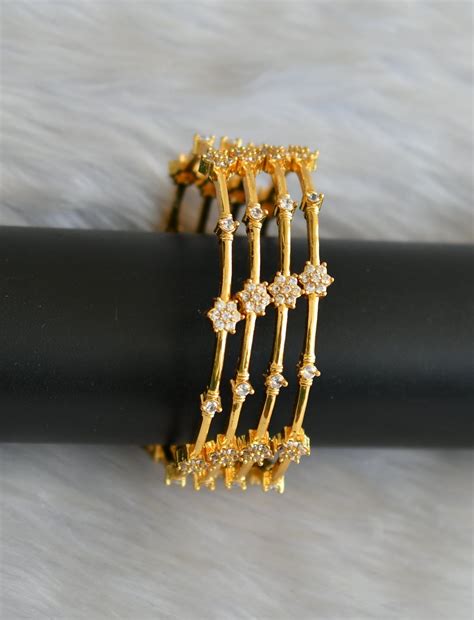 Gold tone cz white stone Nakshatra set of 4 Bangles(2.6) dj-42400 ...