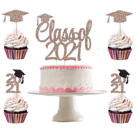 Class Of 2022 Cake Topper Rose Gold Glitter And 24pcs | Desertcart INDIA