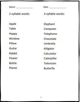 2 and 3 syllable word lists with Bonus by Naciro Resources | TPT