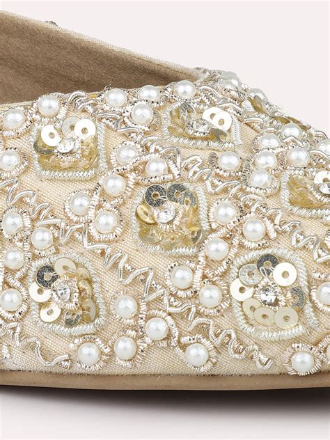 Buy Now Women Gold Embroidered Ethnic Block Heel Mules