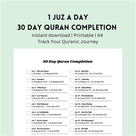 Quran Checklist - 30 Juz Digital Download - Track Your Quranic Journey - Etsy
