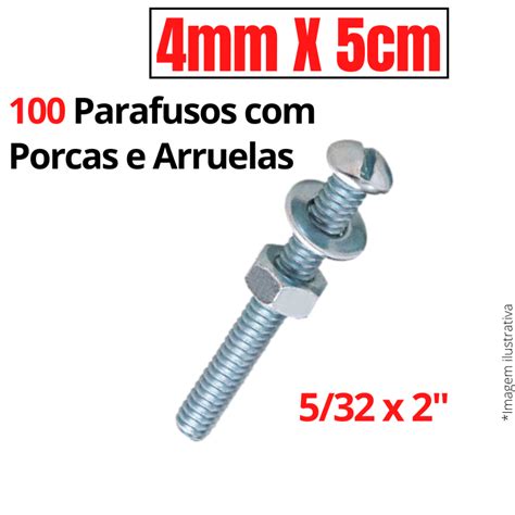 Parafuso 5cm com Porca e Arruela Kit Parafusos 5/32 X 2" com Porca e ...