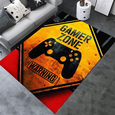 Funny Gaming Floor Mat with Orange and Black Gamer Area Rug for Kids ...