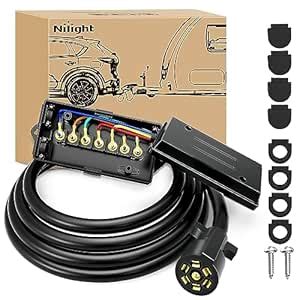 Nilight Heavy Duty 7 Way Inline Trailer Plug with 7 Gang Junction Box ...
