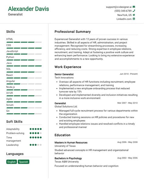 Generalist CV Example For 2024: Best Writing Guide - CVDesigner.ai