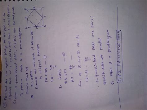 Prove that the line segment joining the midpoints of the adjacent sides ...