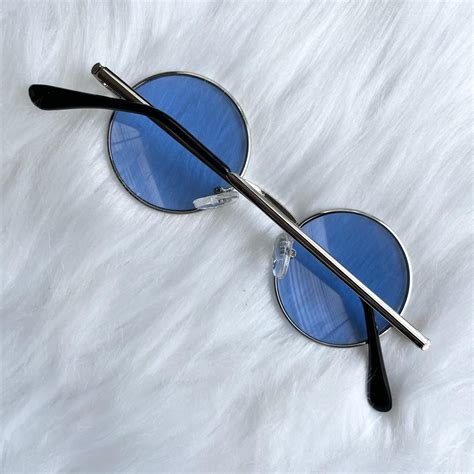 Silver Round Blue Tinted Sunglasses Get your 90s on... - Depop