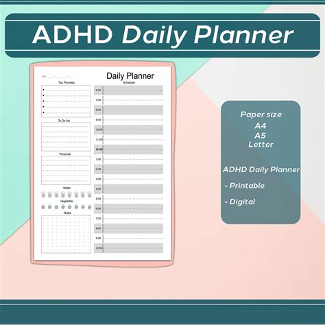 Adhd Daily Planner Printable Adhd Schedule Template