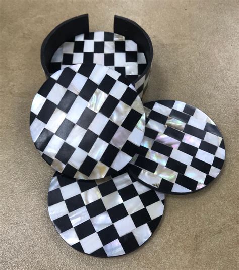 Mother of Pearl Coasters - 6 Pcs Check Design | Premium Tableware by ...