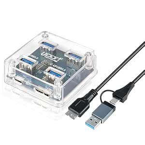 UPORT USB C Hub 4 Ports USB3.0 Transparent Desktop & Laptop Hub with ...