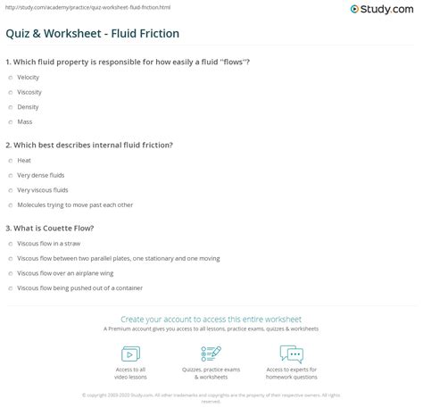 Quiz & Worksheet - Fluid Friction | Study.com