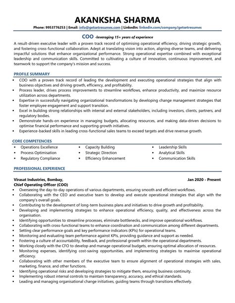 Chief Operating Officer Job Description Chief Operating Officer Resume