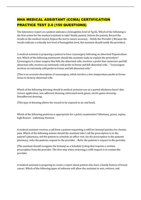 NHA:BUNDLE EXAMINATION FOR Medical Assistant(CCMA) Certification ...