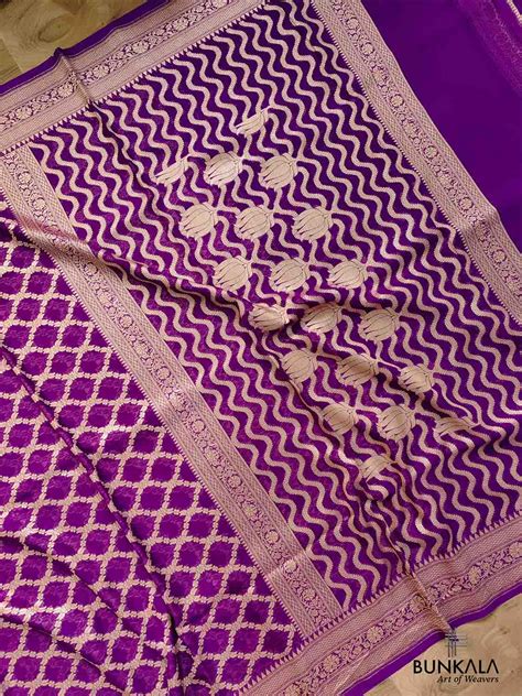 Shop Purple Pure Khaddi Georgette Handloom Jaal Design Banarasi Saree ...
