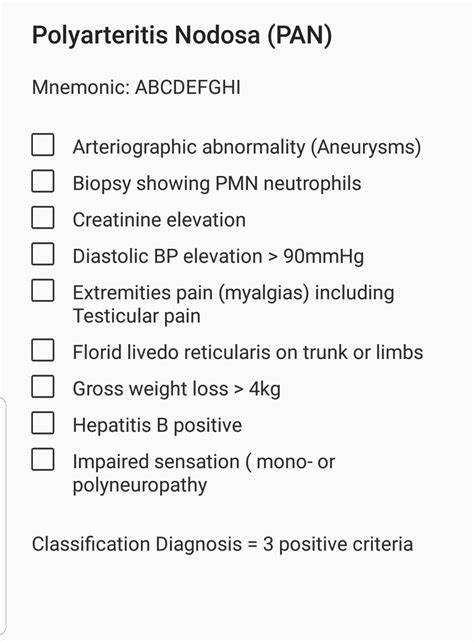 Polyarteritis Nodosa - Mnemonic