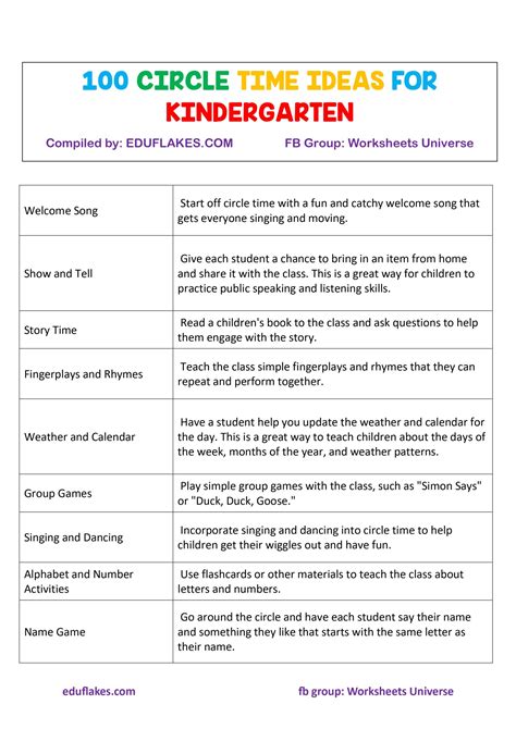 100 Kindergarten Circle Time Ideas Free PDF - Eduflakes