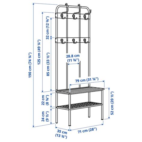 NIPÅSEN coat rack and bench w shoe storage, black, 190x35x79 cm (743 ...