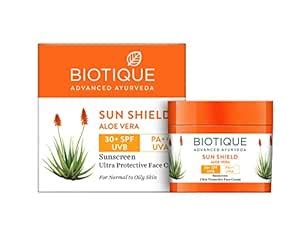 Biotique Sun Shield Aloe vera 30+ SPF UVB Sunscreen Ultra Protectective ...