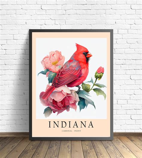 Indiana State Bird Art Print, Indiana State Flower, Indiana Wall Art, Home Decor - Etsy