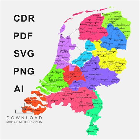 Netherlands Map Vector, Municipalities of Netherlands, Dutch Cities ...