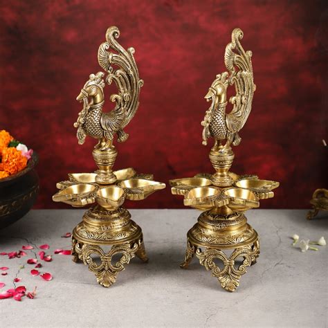 Buy Superfine 14-Inch Brass Peacock Lamp - Budhshiv.com