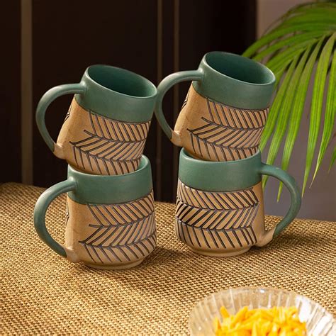 Buy ExclusiveLane Ceramic Coffee Mugs Set of 4 | 'Chevron Waves ...