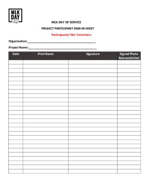 Fillable Online MLK DAY OF SERVICE PROJECT PARTICIPANT SIGN-IN SHEET ...