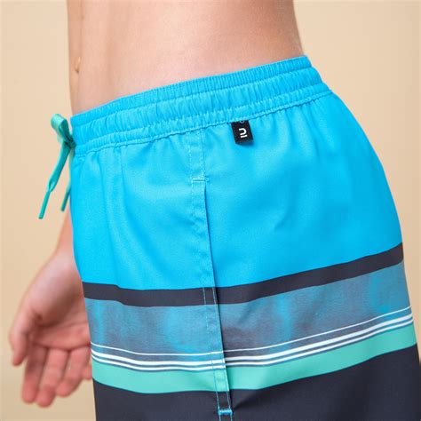 Boys’ surfing swim shorts with pockets - 100 Stories sky blue navy blue ...