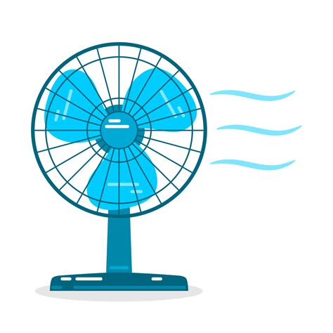 Blue electric table fan with cool breeze on white background flat ...