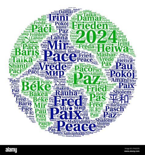 Peace 2024 word cloud in different languages Stock Photo - Alamy