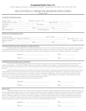 Fillable Online occhealth OCCUPATIONAL MEDICINE REGISTRATION FORM ...