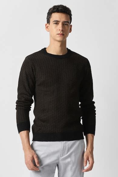 Buy Men Black Print Crew Neck Sweater Online - 40041241 | Van Heusen