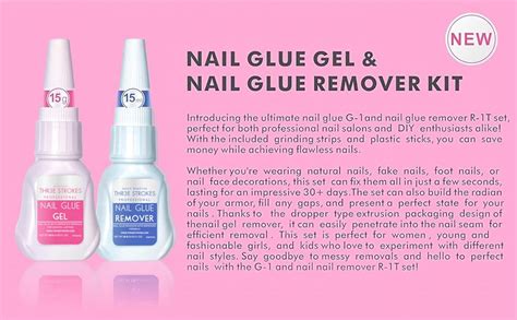 THR3E STROKES Super Strong Nail Glue Gel and Quickly Nail Glue Remover ...