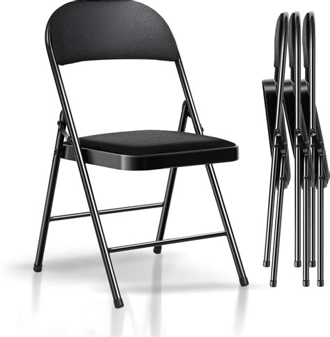 Amazon.com: Fenbeli Folding Chairs with Cushion 4 Pack - Black Fabric ...