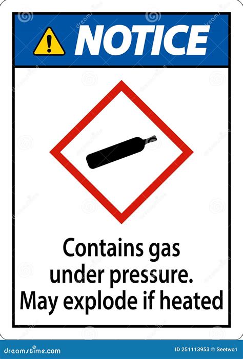 Notice Contains Gas Under Pressure GHS Sign on White Background Stock ...