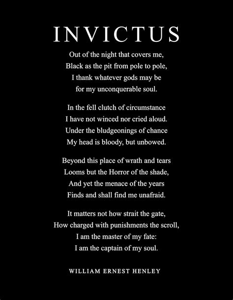 Invictus, Full Poem - William Ernest Henley, Literary Poster / Poetry ...