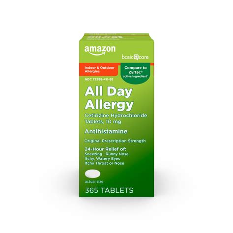 Snapklik.com : Basic Care All Day Allergy, Cetirizine Hydrochloride Tablets, Antihistamine, 10 ... - all day allegey