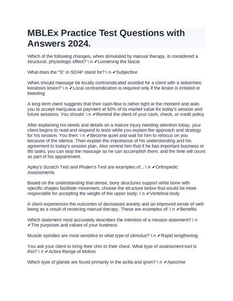 MBLEx Practice Test Questions with Answers 2024. | Exams Medical ...