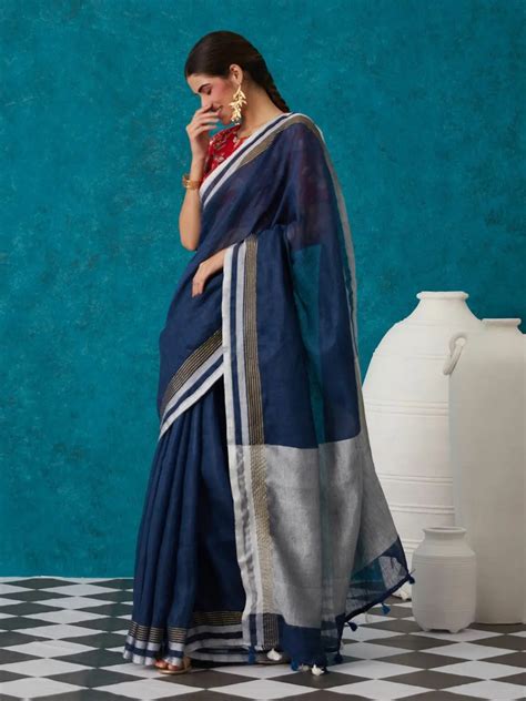 Blue Shade Handmade Pure Linen Saree | KIHUMS Saree - kihums clothing