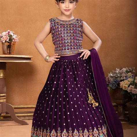 Purple Sequin And Embroidered Lehenga Choli For Girls – Lagorii Kids